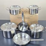 Bộ nồi Fissler profi 4 nồi 1 quánh 1 chảo inox profi nắp inox Bộ nồi Fissler profi 4 nồi 1 quánh 1 chảo inox profi nắp inox