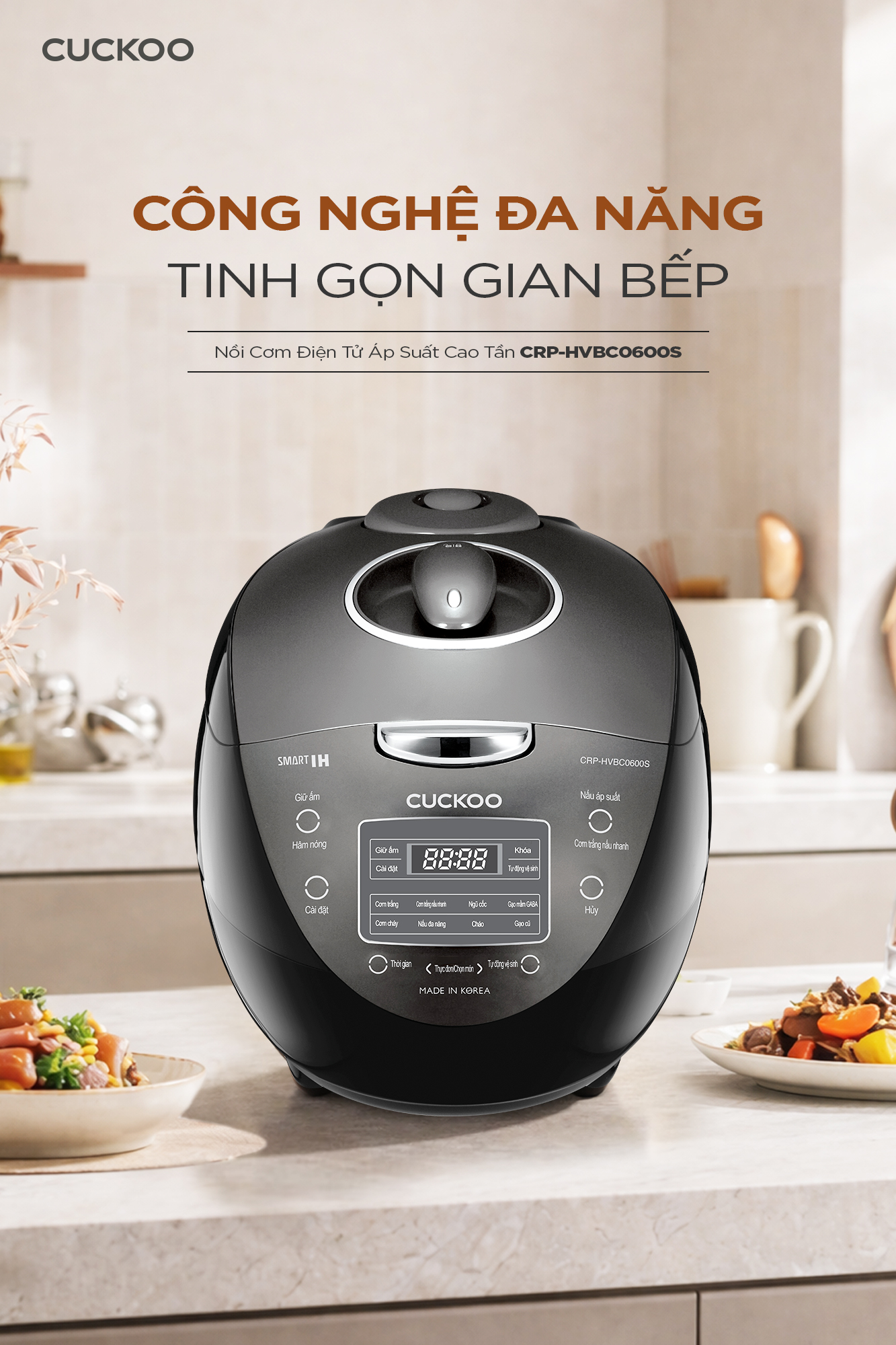 Nồi Cơm Điện Tử Áp Suất Cao Tần Cuckoo CRP-HVBC0600S/GRGRCRCKV – 1.08 Lít
