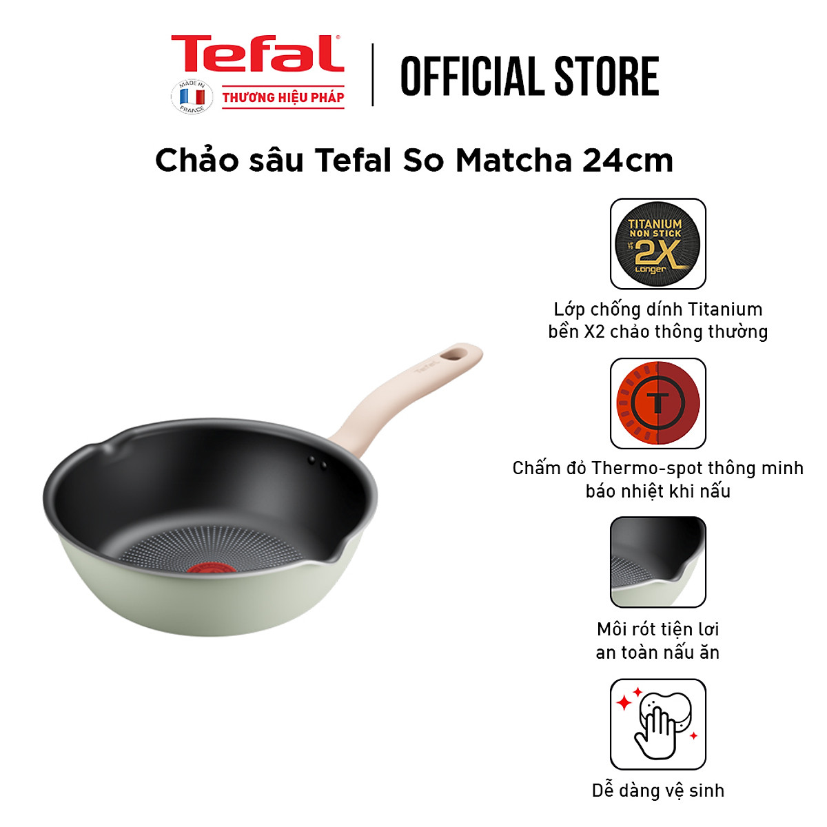 CHẢO CHỐNG DÍNH SÂU LÒNG TEFAL SO MATCHA 24CM