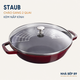 CHẢO GANG STAUB SÂU LÒNG 30CM MÀU ĐỎ NẮP KÍNH