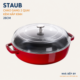CHẢO GANG STAUB 24CM CÓ NẮP KÍNH MẦU ĐỎ