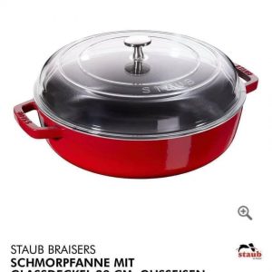 CHẢO GANG STAUB 24CM CÓ NẮP KÍNH MẦU ĐỎ
