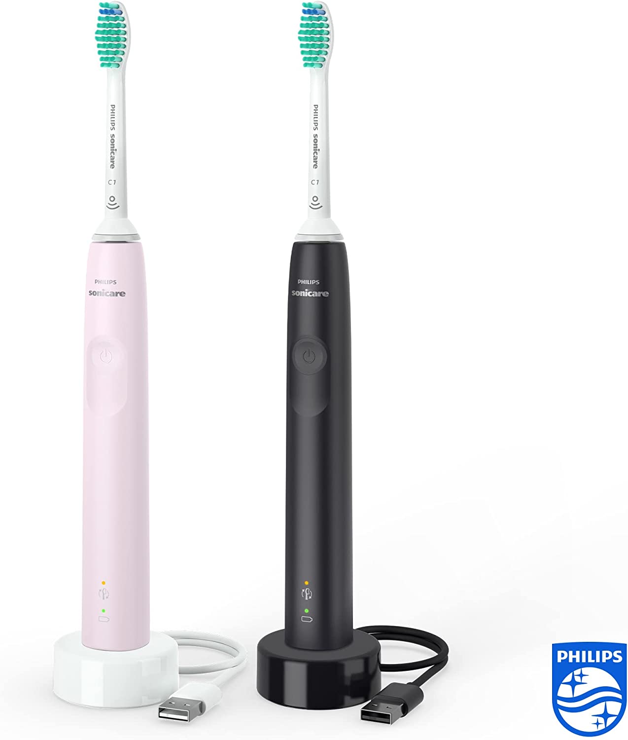 SET 2 BÀN CHẢI ĐÁNH RĂNG ĐIỆN PHILIPS SONICARE 3100 HX3675/15 MÀU ĐEN HỒNG