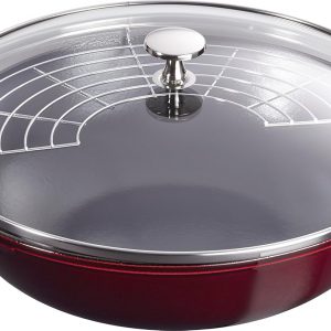CHẢO GANG STAUB SÂU LÒNG 30CM MÀU ĐỎ NẮP KÍNH