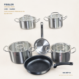 Bộ nồi Fissler profi 4 nồi 1 quánh nắp inox kèm chảo Adamant Premium 24cm