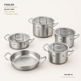 BỘ NỒI FISSLER PROFI COLLECTION 4 NỒI 1 CHẢO 2 QUAI NẮP KÍNH