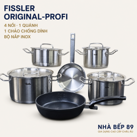 Bộ nồi Fissler profi 4 nồi 1 quánh 1 chảo chống dính  nắp inox