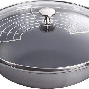CHẢO GANG STAUB SÂU LÒNG 30CM MÀU XÁM NẮP KÍNH