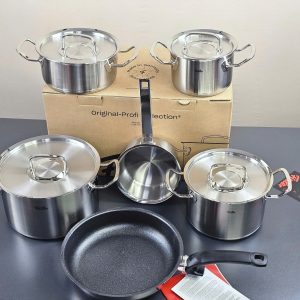 Bộ nồi Fissler profi 4 nồi 1 quánh 1 chảo inox chống dính nắp inox