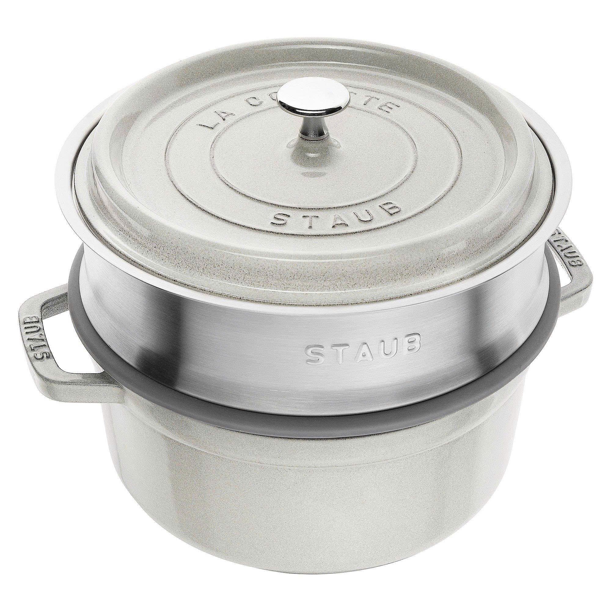 NỒI GANG STAUB 24 CM KÈM XỬNG HẤP MÀU GHI
