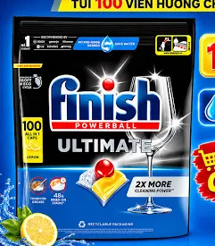 VIÊN RỬA BÁT FINISH ULTIMATE ALL IN ONE 100 VIÊN HƯƠNG CHANH